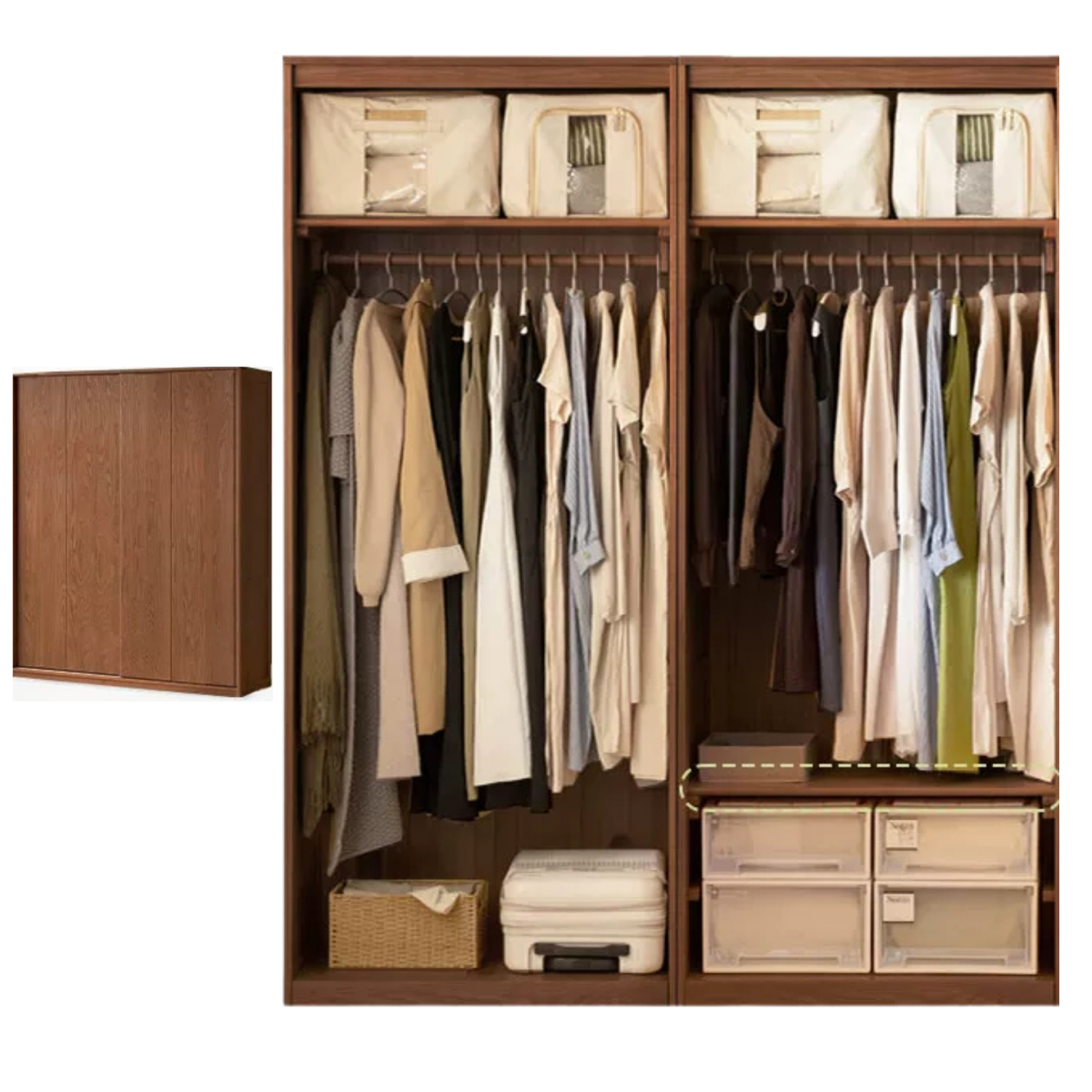 Oak Solid Wood, Solid RubberWood  Modern Style Wardrobe