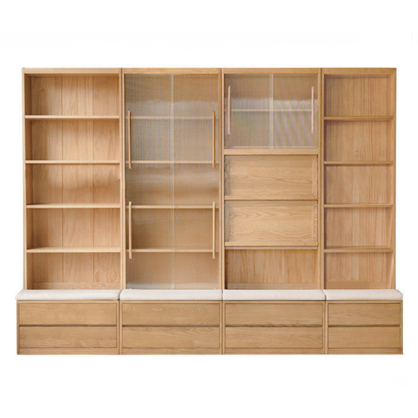 Ash, Oak Solid Wood Modern Combination Bookcase Integrated Card Seat