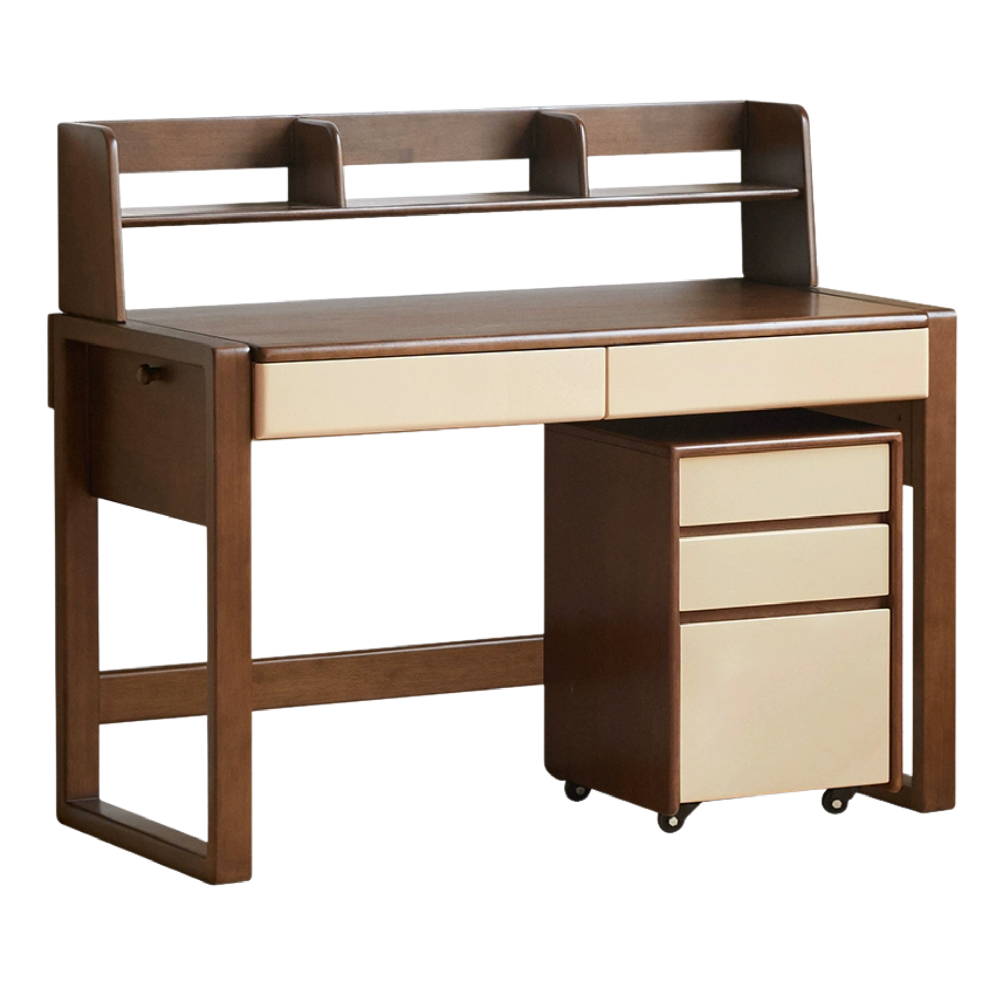 Solid Rubberwood Children's Desk With Bookshelf