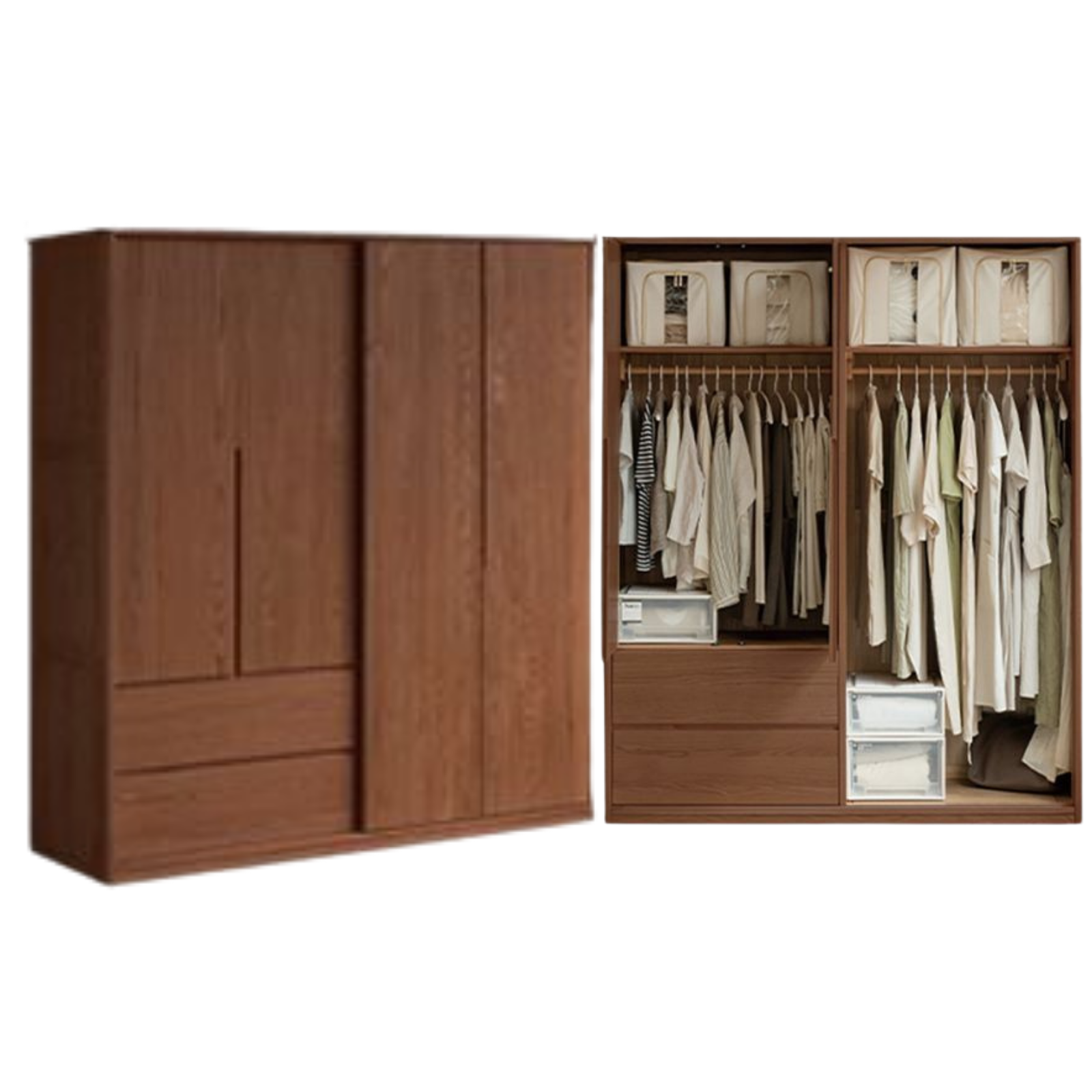 Oak Solid Wood Modern Style Wardrobe with Sliding Door