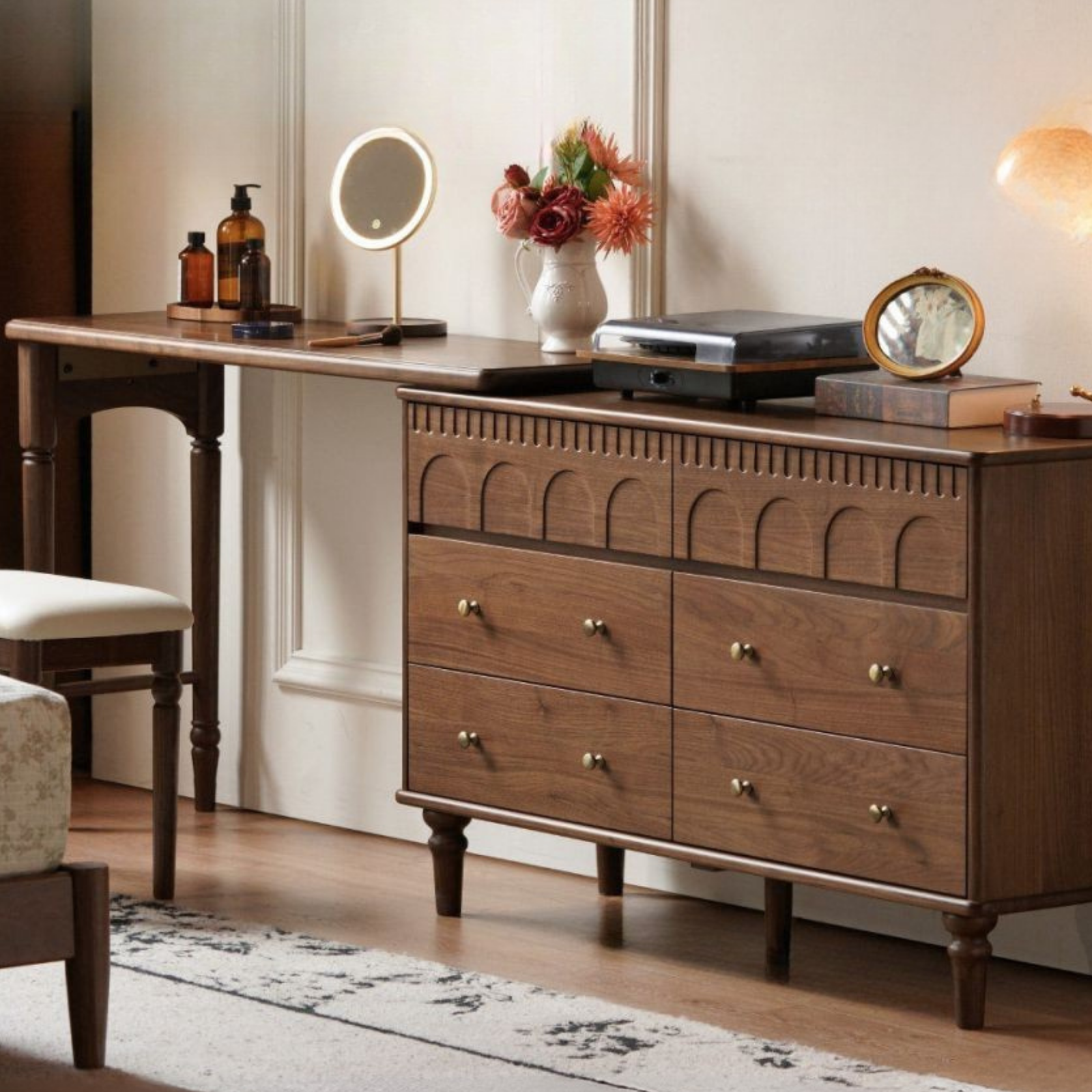 Black Walnut Solid Wood Vanity Table with Extendable Top