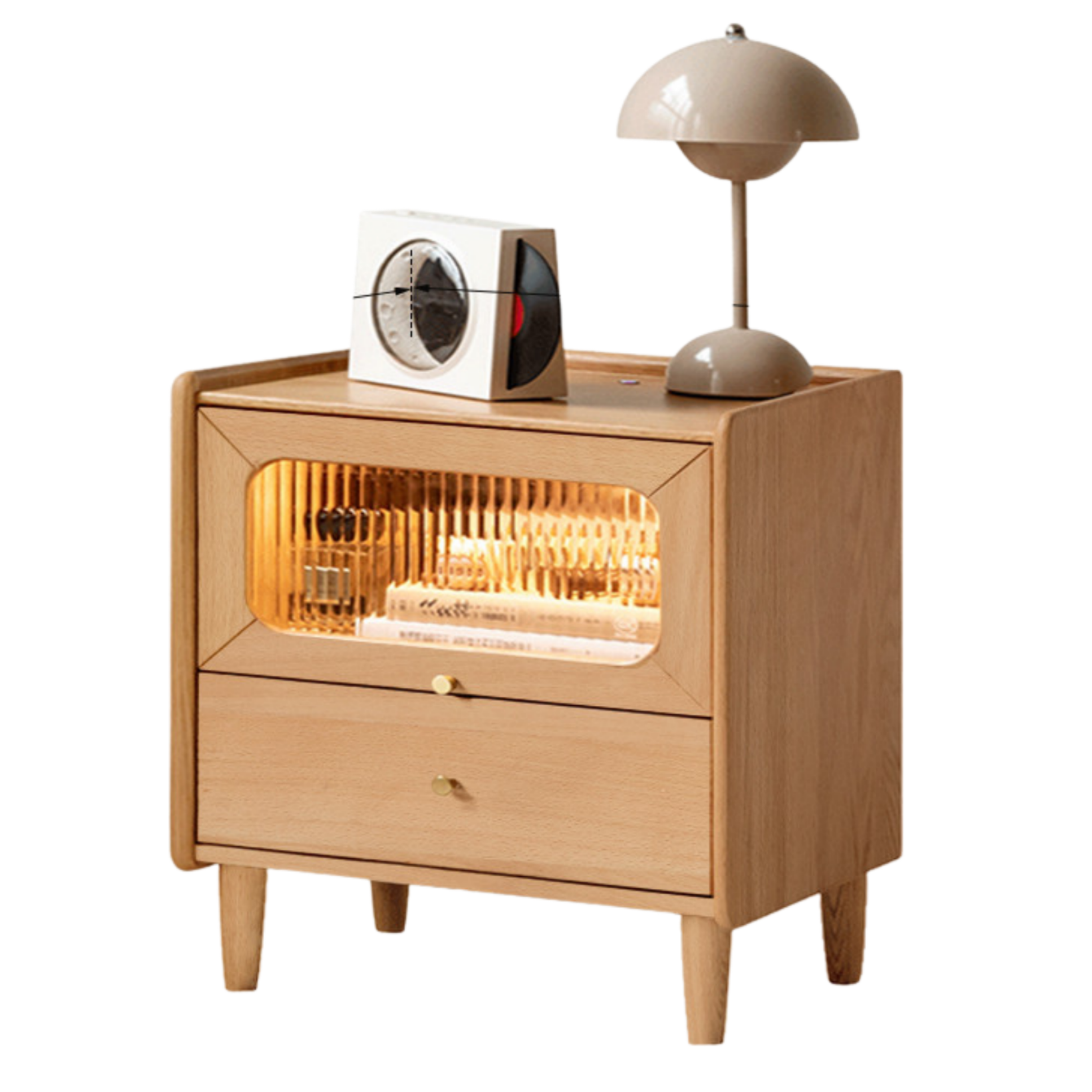 Oak, Beech Solid Wood Nightstand With Light