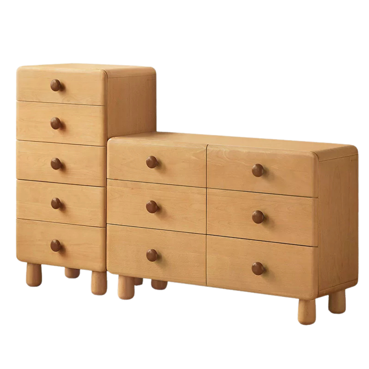 Beech Solid Wood, Solid Rubberwood Kids Combo Dresser with Round Wood Knobs