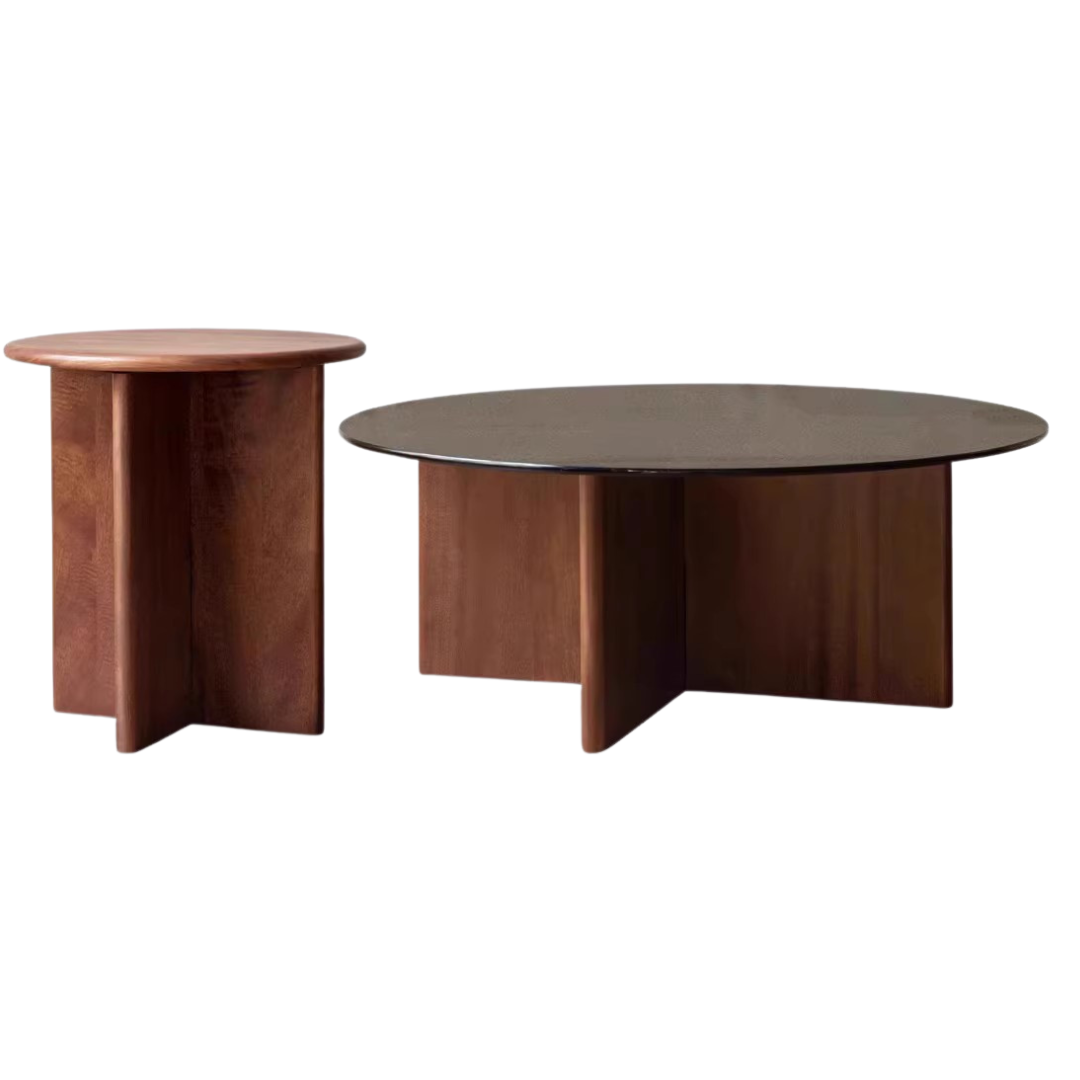 Black walnut combination round coffee table-