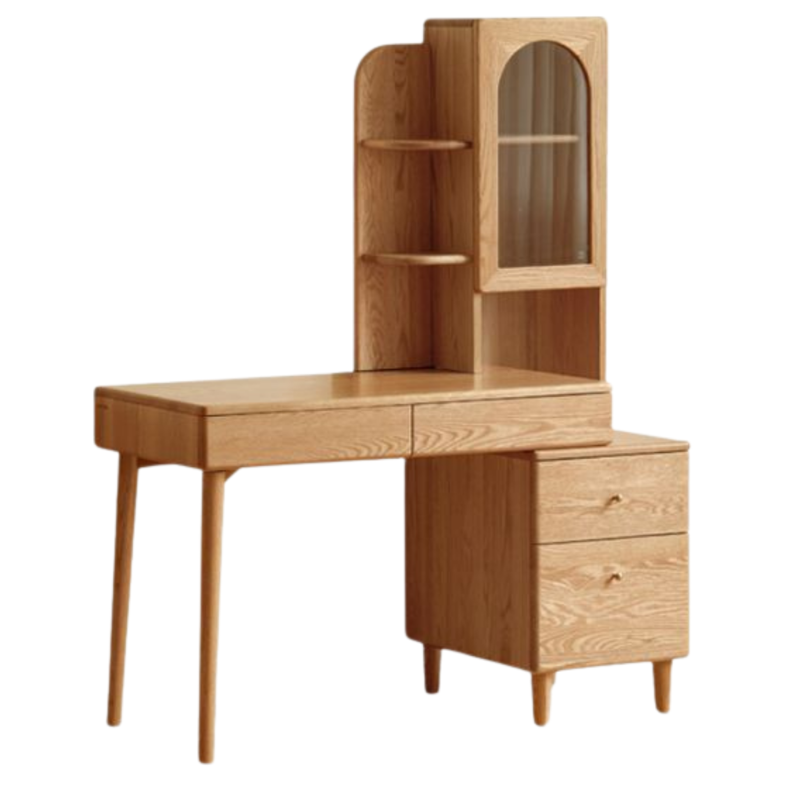 Oak Solid Wood Corner Office Desk with Integrated Bookshelf