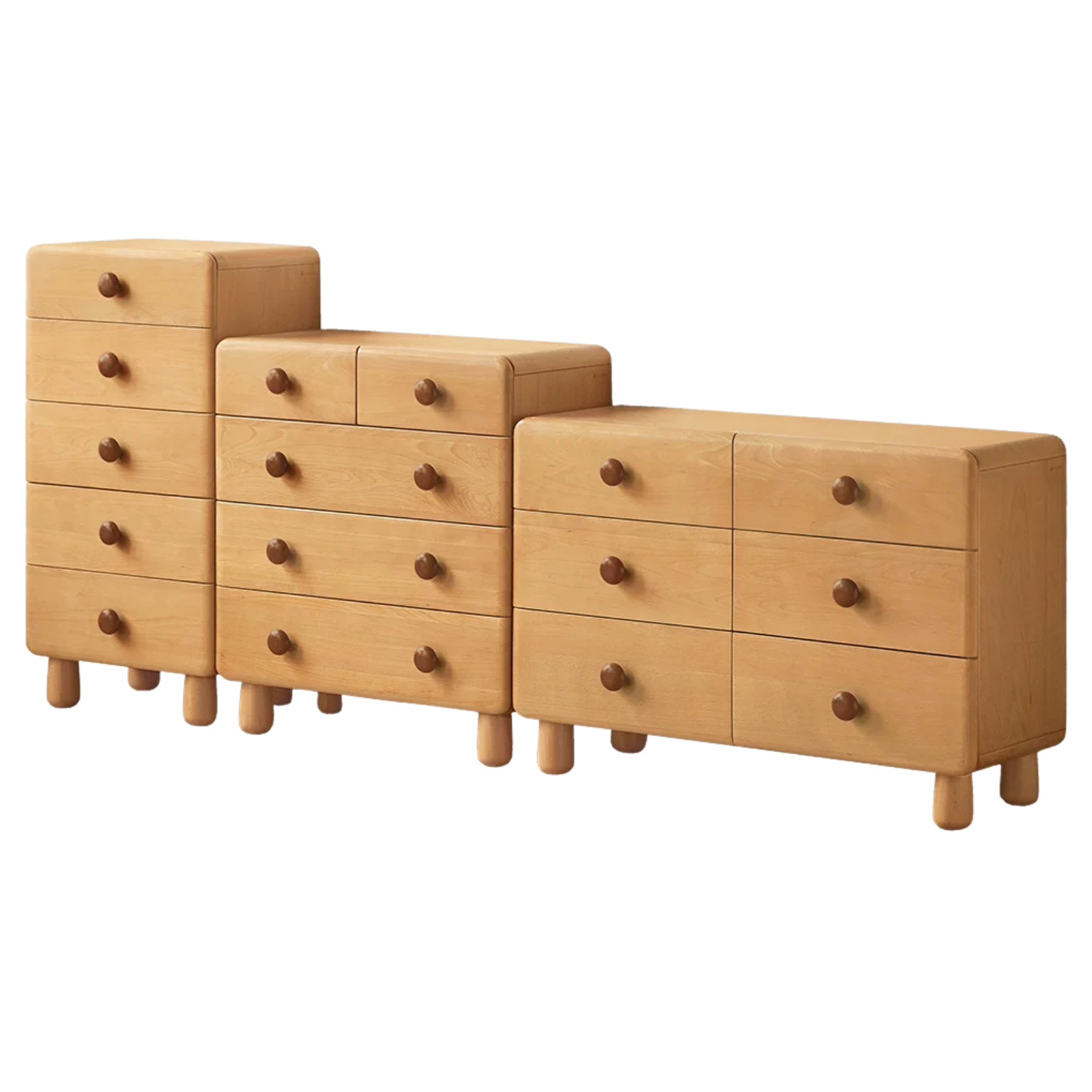 Beech Solid Wood, Solid RubberWood Kids Tall Dresser with Rounded Corners and Colorful Knobs