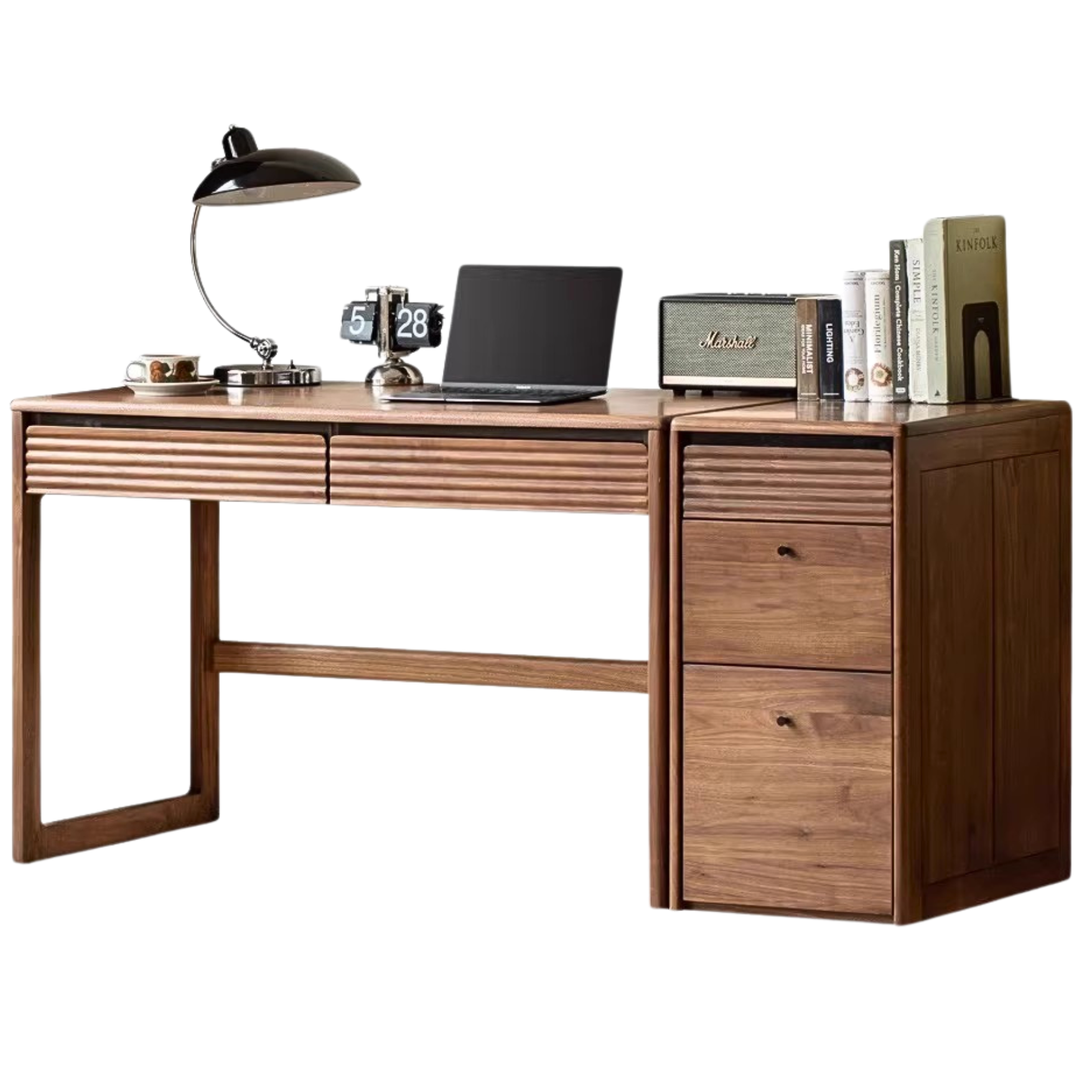 Black Walnut Solid wood desk Nordic with cabinet long table-