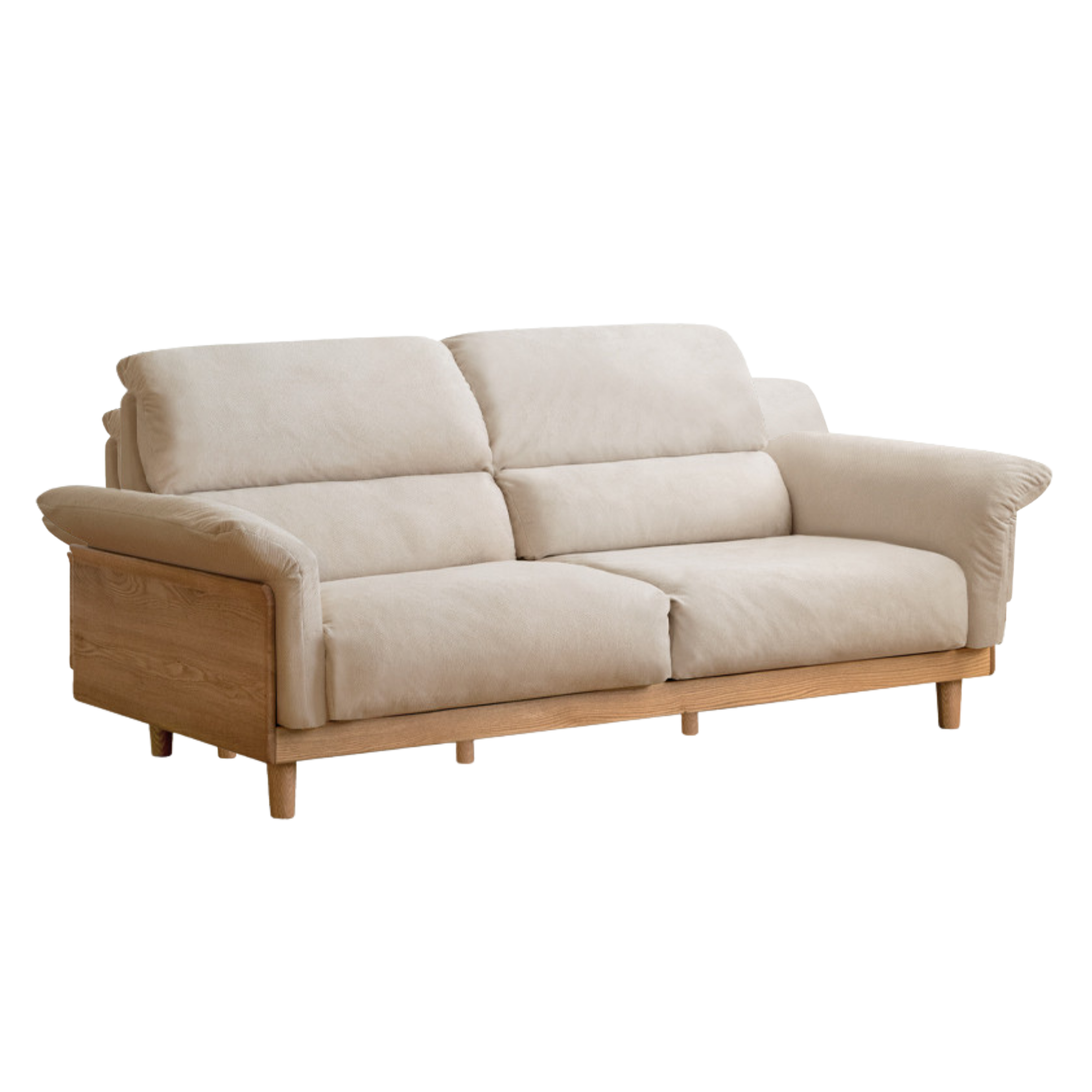 Oak Solid Wood Fabric Sofa, Couch with High Back Cushions, Durable Pet-Friendly Upholstery