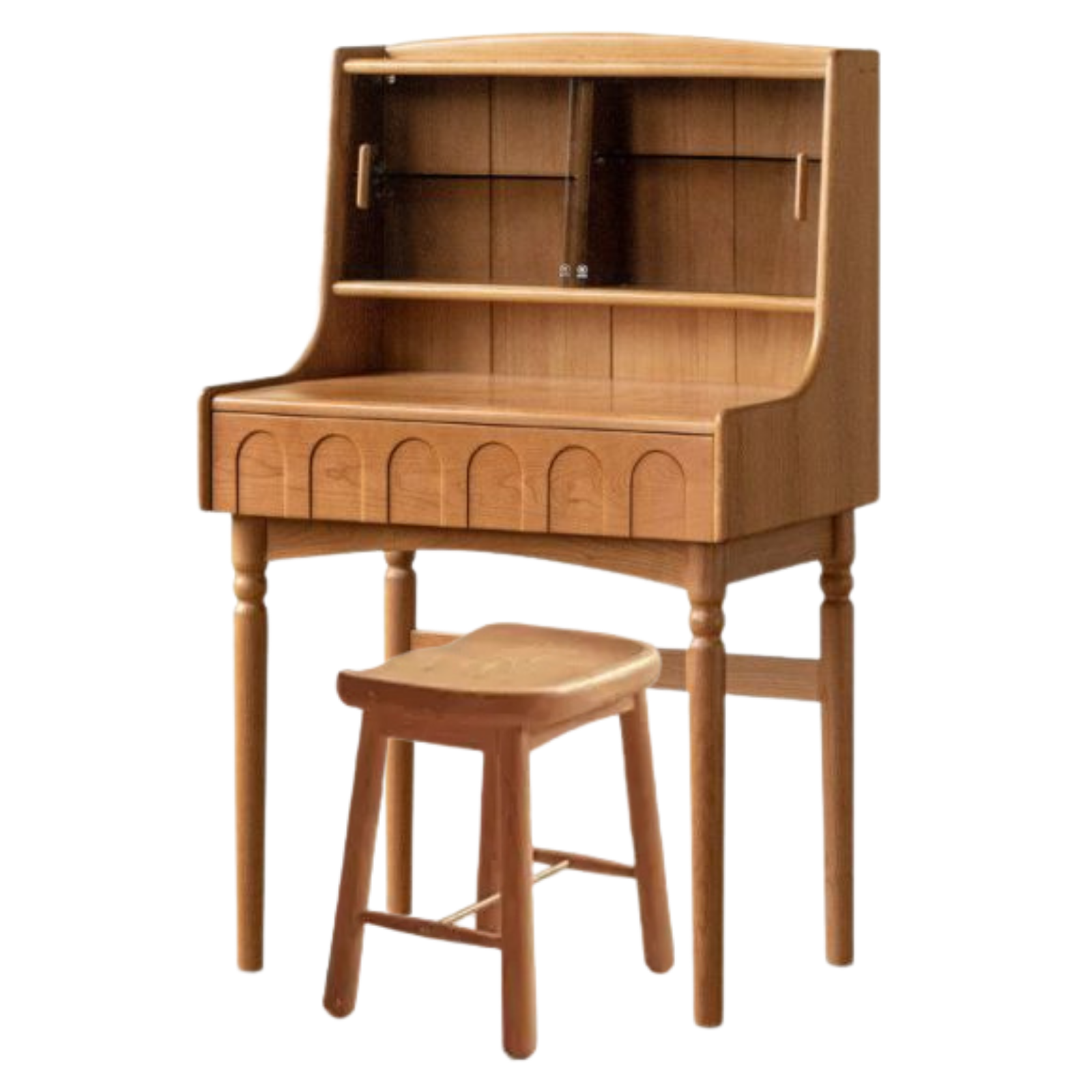 Cherry Solid Wood French Retro Vanity Table with Light