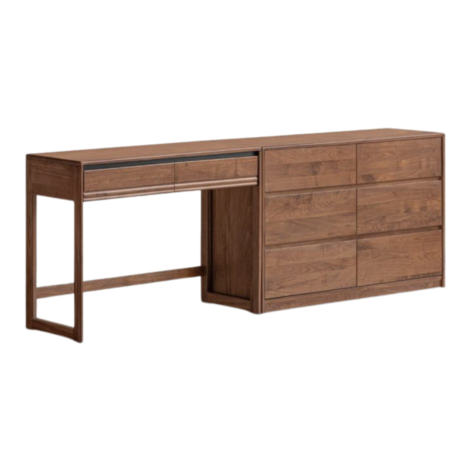 Black Walnut Solid Wood Vanity Desk and Dresser Combo, Italian Style