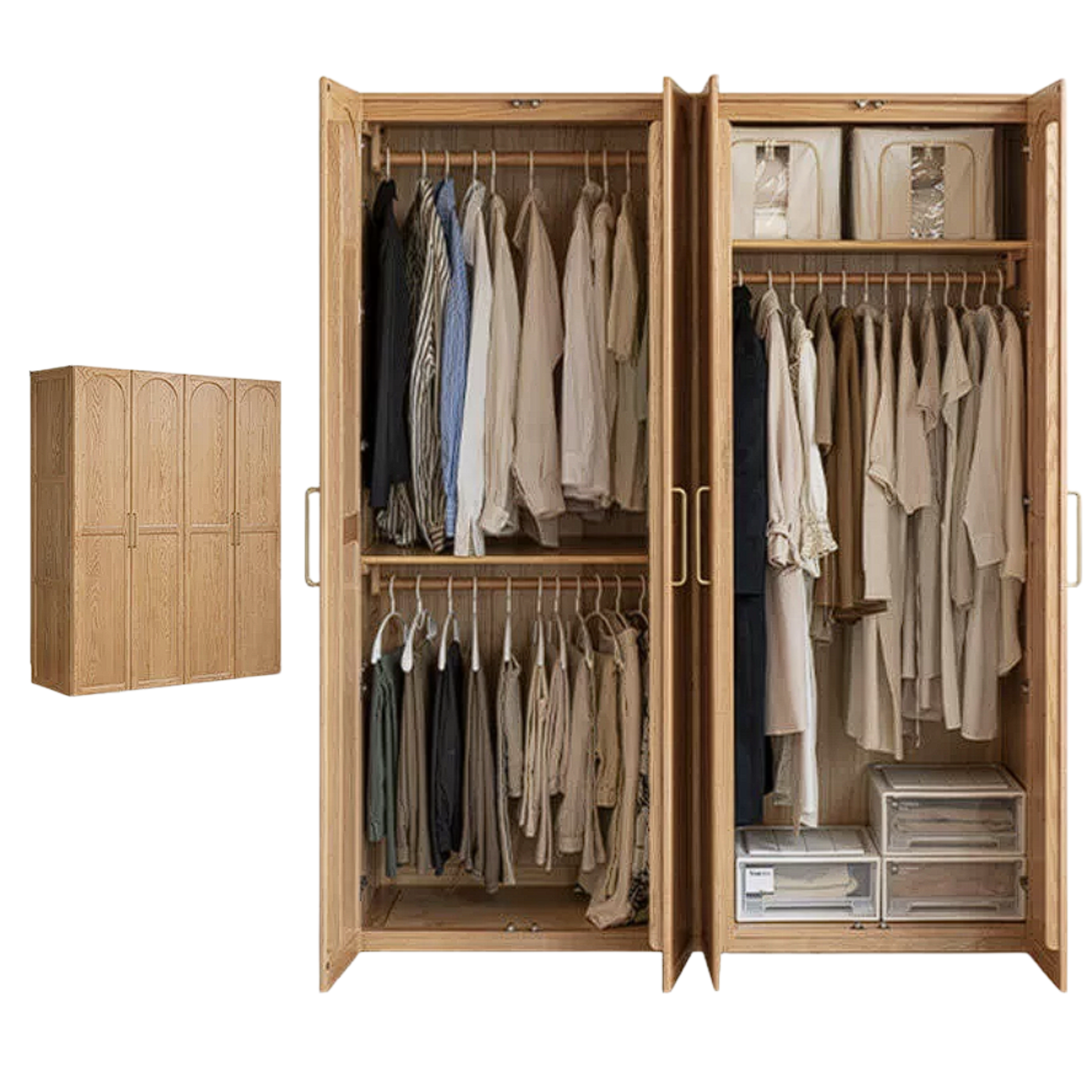 Oak Solid Wood French-Inspired Armoire, Vintage Wardrobe Storage Cabinet