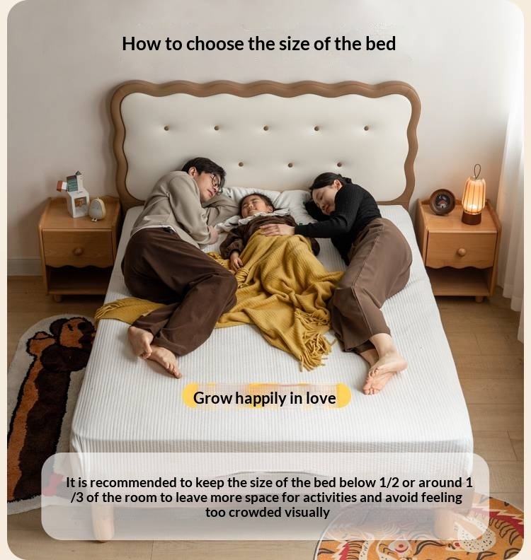 Beech Solid Wood Children's Organic Leather Soft High Headboard Biscuit Bed