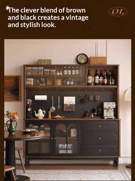 Ash Solid Wood Sideboard with American Retro Style and Storage Cabinet