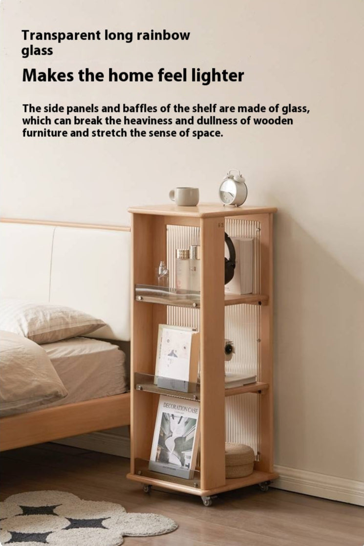 Beech Solid Wood Floor Movable Rack Side Cabinet