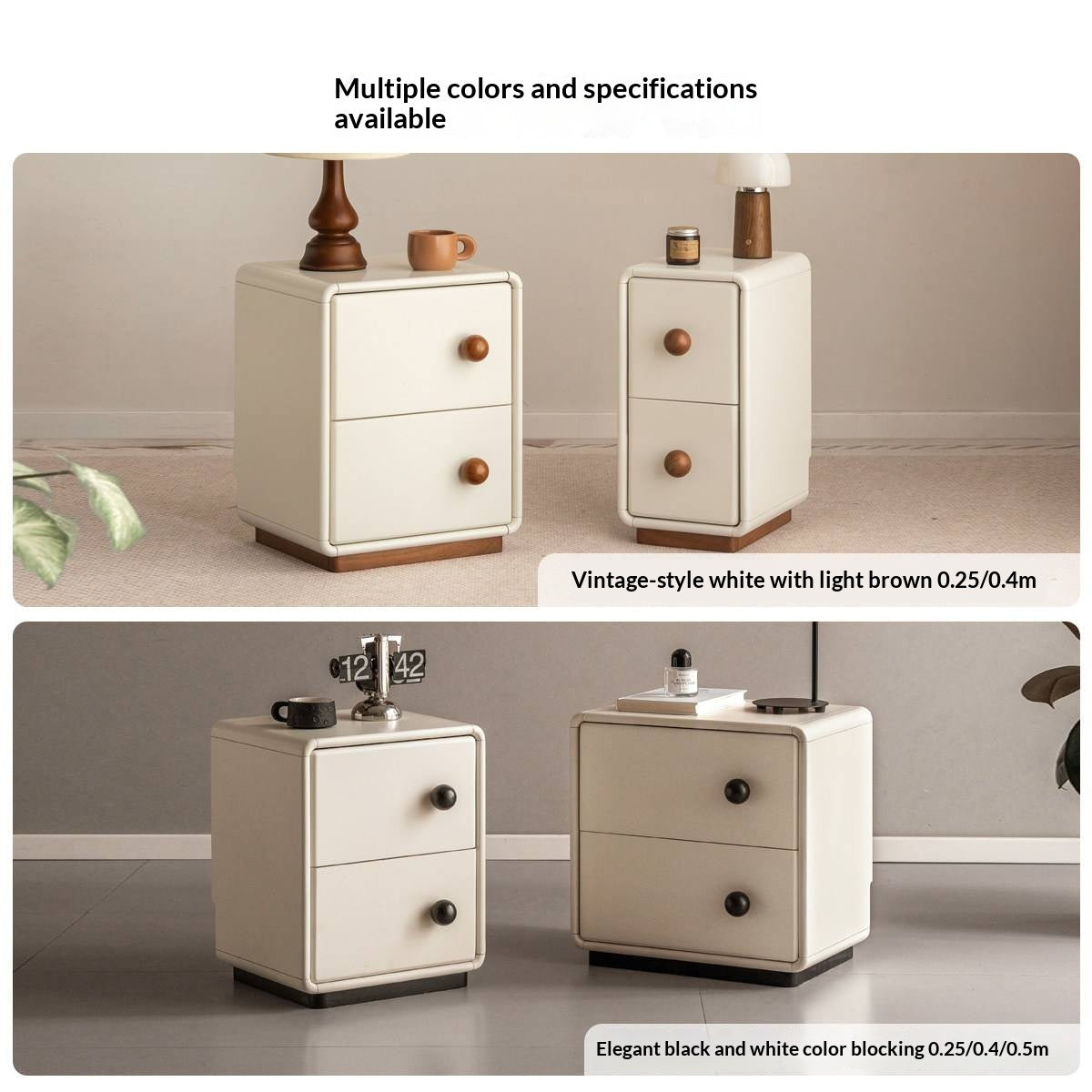 Solid Rubberwood Cream Style Narrow Nightstand