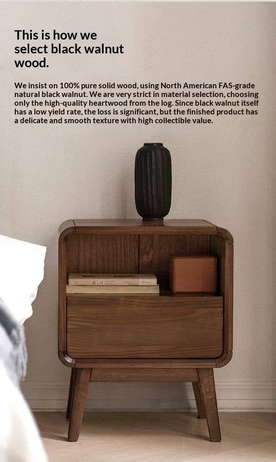 Black Walnut, Ash Solid Wood Modern Nightstand