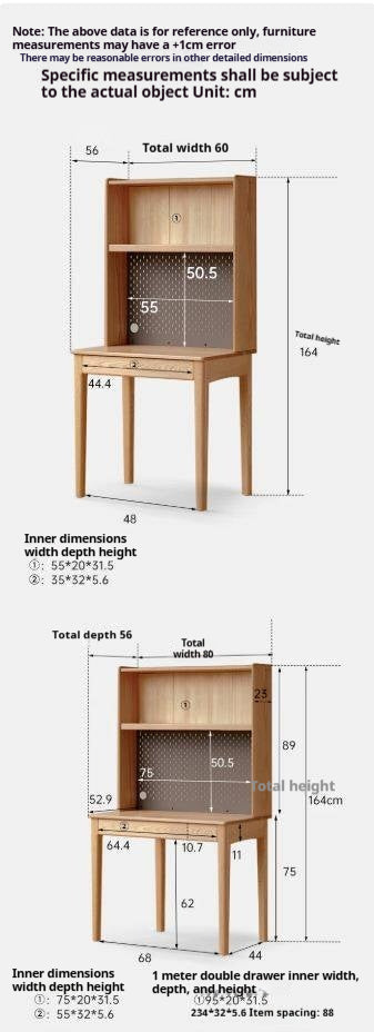 Oak, Ash Solid Wood Modern Desk Bookshelf Integrated
