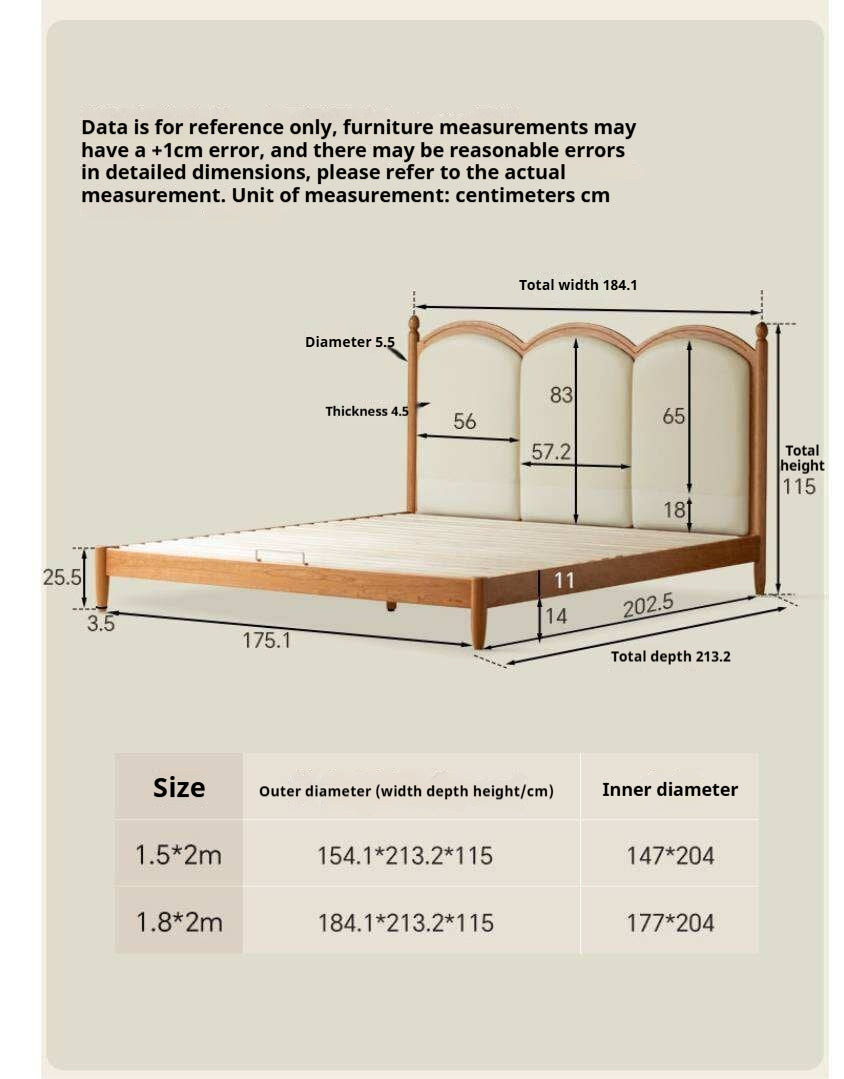 Cherry Wood Solid Wood French Country Bed with Scalloped Arch Panel Headboard