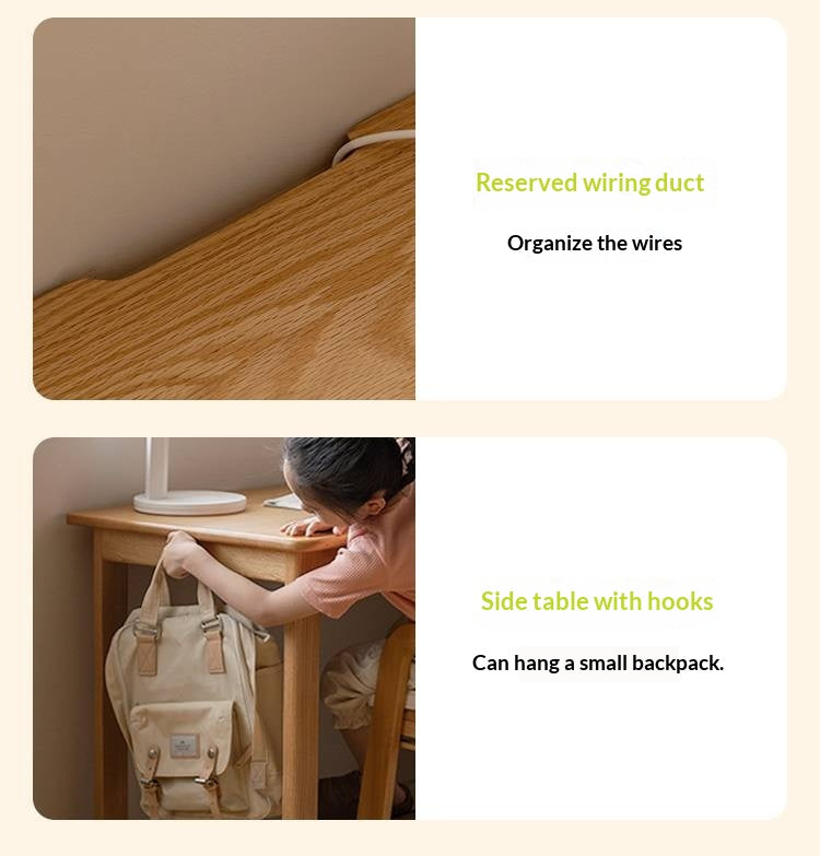 Oak Solid Wood Children's Study Desk, Bookshelf, Wardrobe