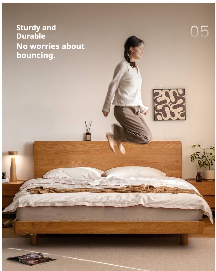 Cherry Solid Wood with Light Floating Bed Retro Simple