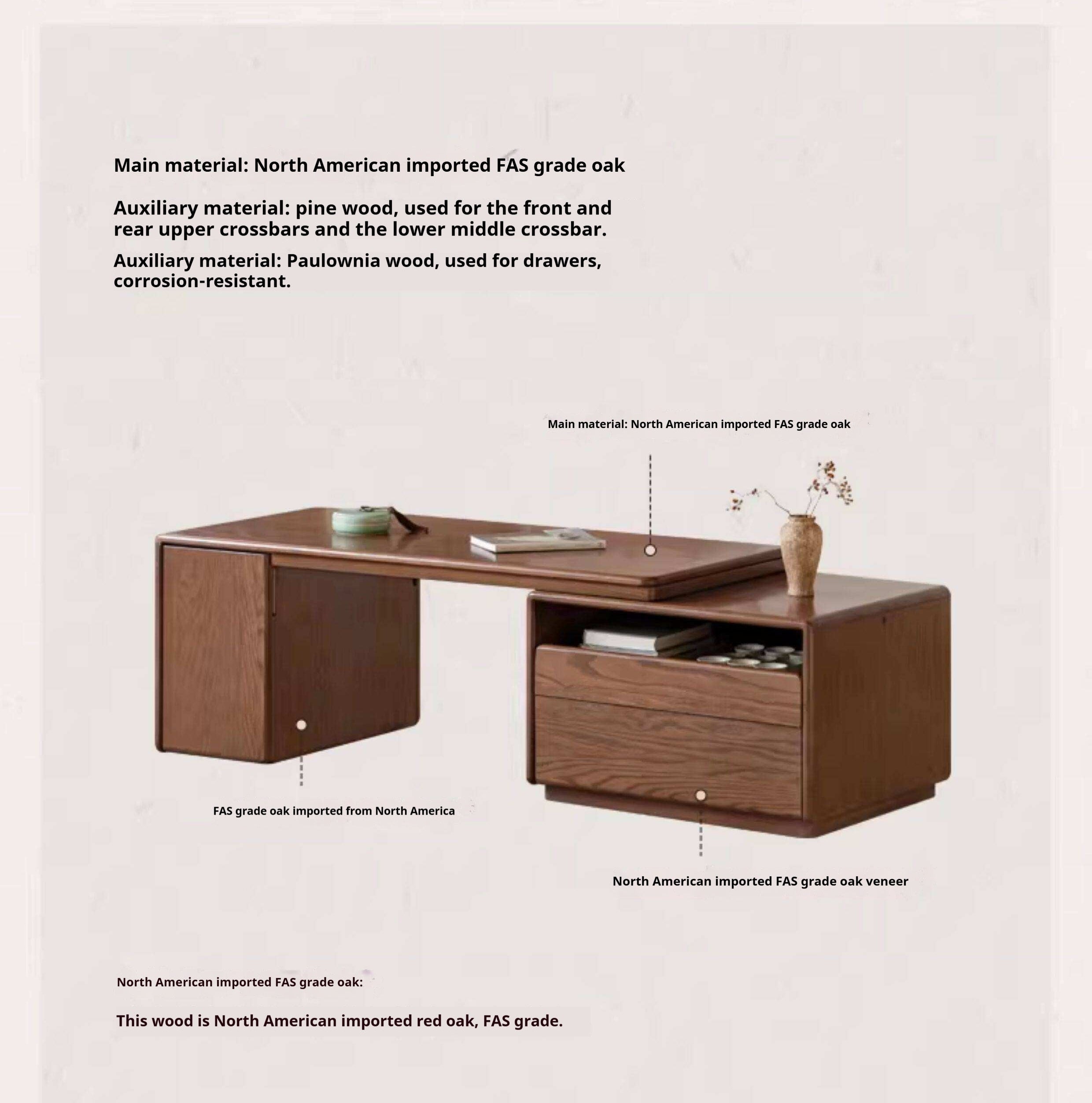 Oak Solid Wood Extendable Coffee Table with Storage