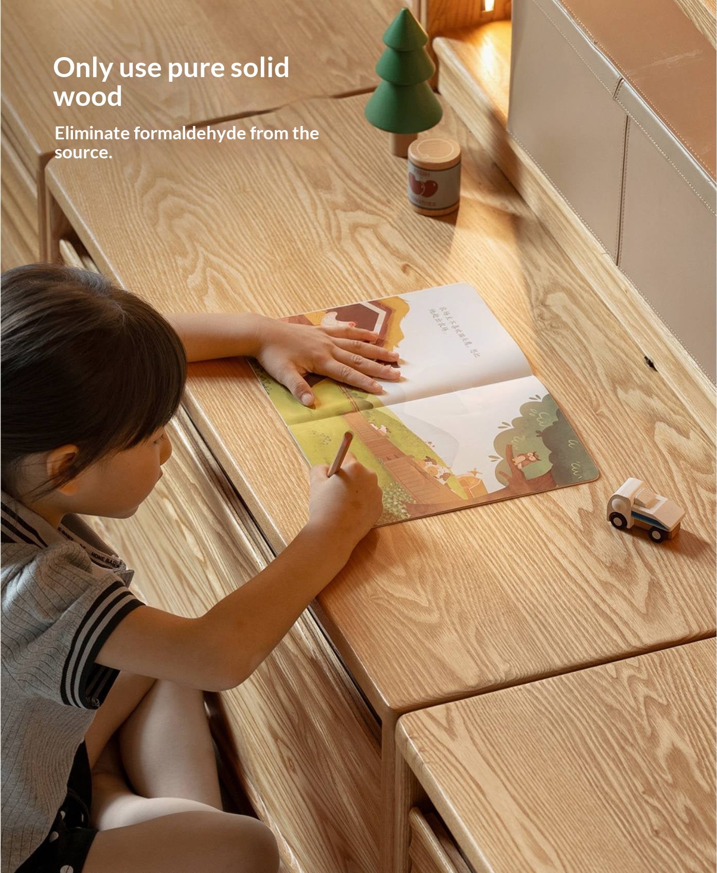 Oak, Ash Solid Wood Bookshelf with Integrated Booth Seating