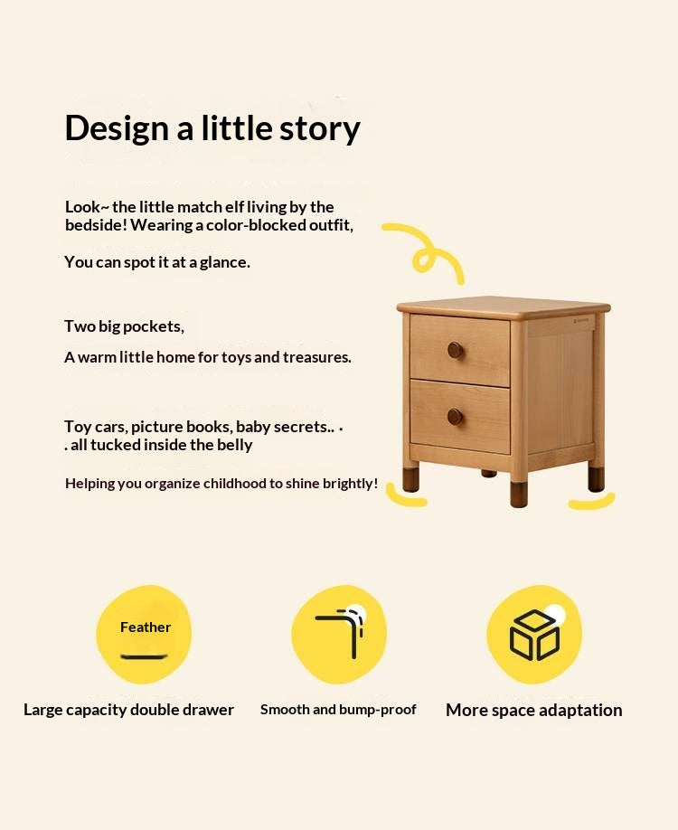 Oak, Beech Solid Wood Two-Drawer Nightstand