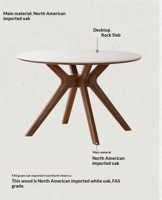 Oak Solid Wood Round Dining Table with Modern Minimalist Design