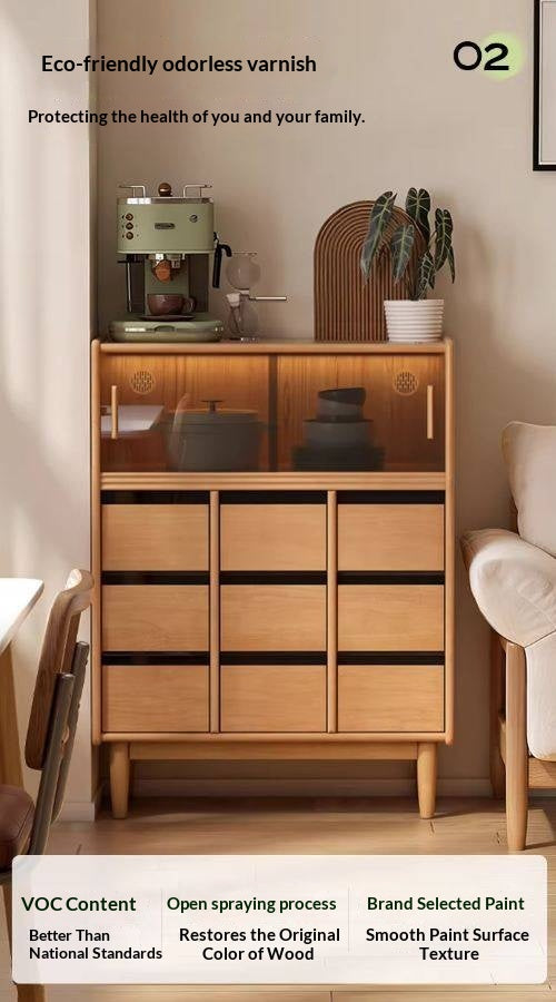 Solid Rubberwood Dining Sideboard with Glass Doors