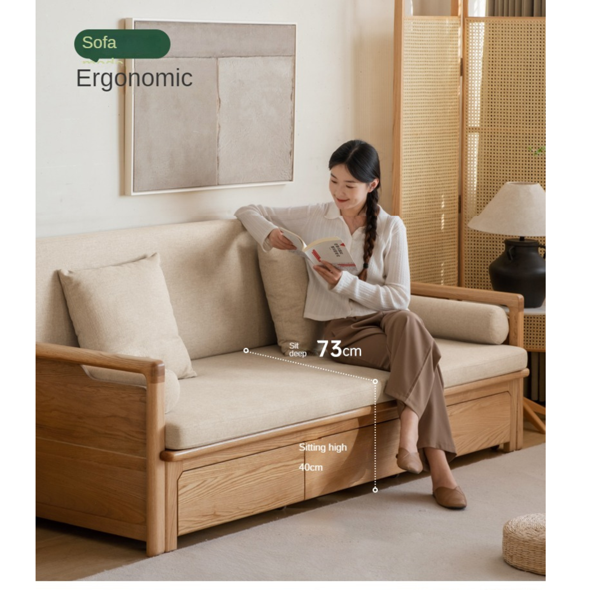 Oak Foldable Sofa Bed New Multifunctional Storage: