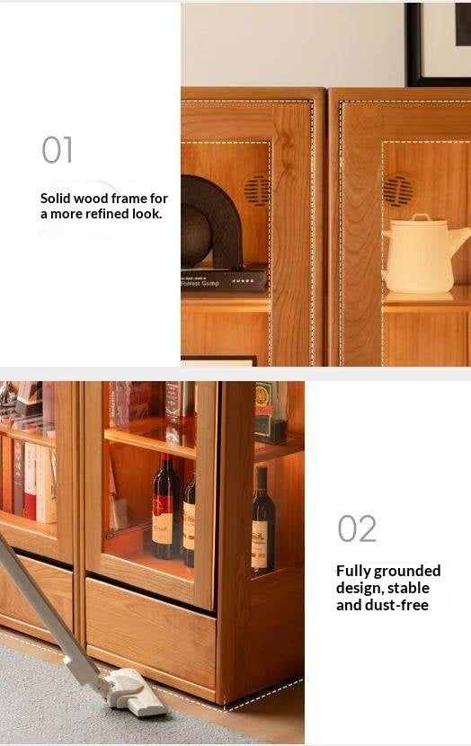 Cherry Solid Wood Bookcase with Glass Display Cabinets