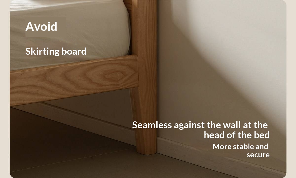 Ash Solid Wood Modern Minimalist Bed with Grooved Headboard and High Under-Bed Clearance