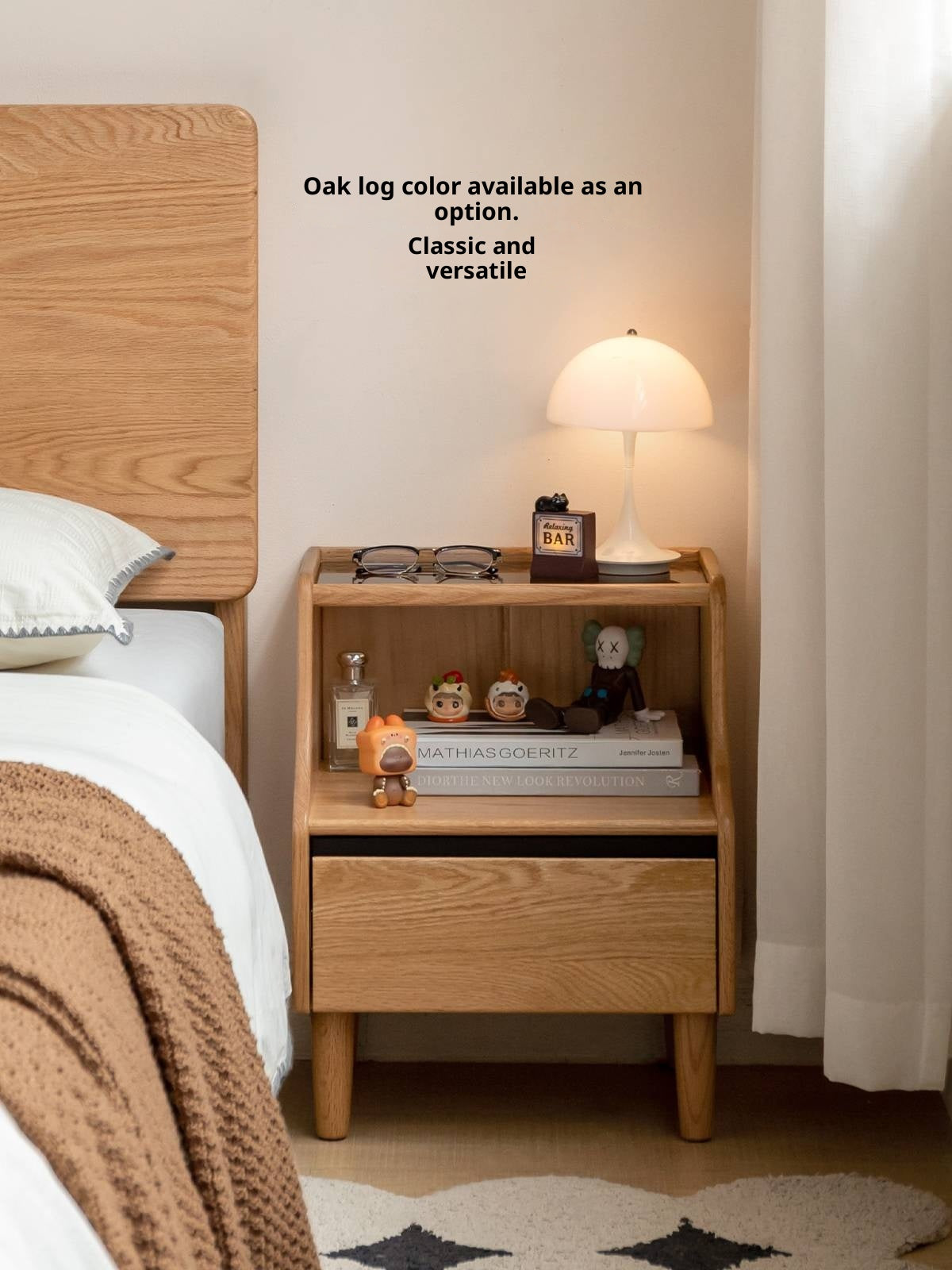 Solid Rubberwood, Oak Solid Wood Nightstand