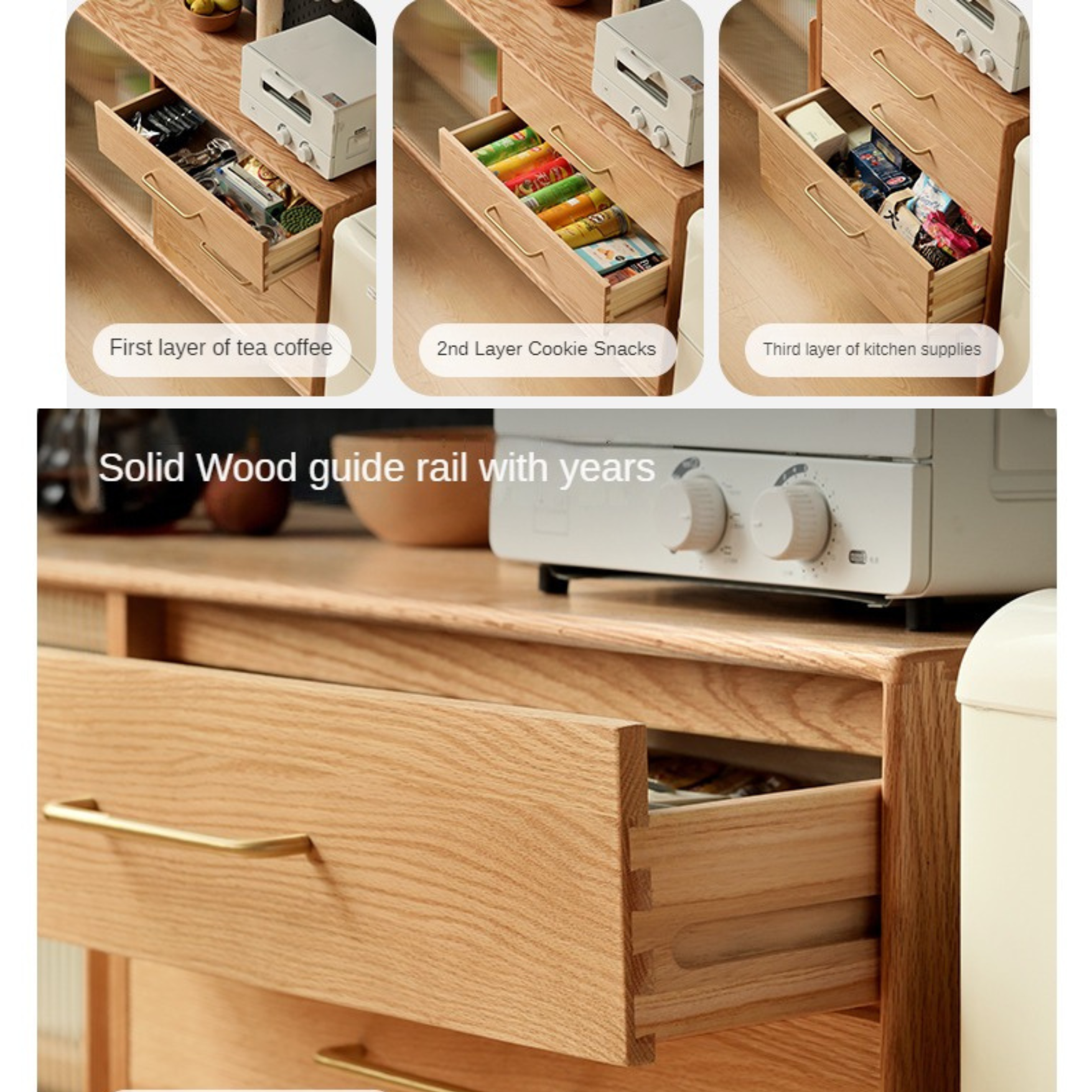 Oak Solid Wood Modern Multifunctional Sideboard,