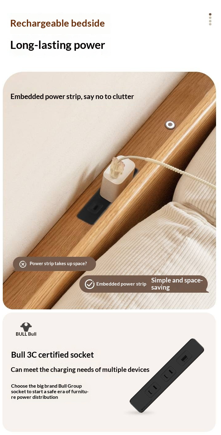 Oak Solid Wood with Upholstered Headboard Luminous Box Bed Cream Style