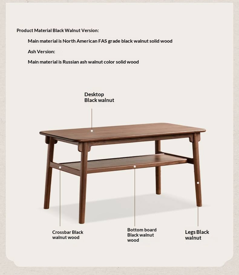 Ash, Black Walnut Solid Wood Double-Layer Coffee Table