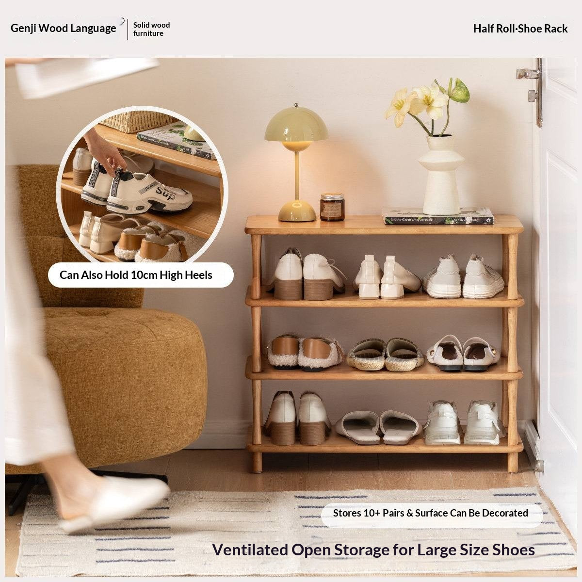 Rubberwood Solid Wood Shoe Rack Multi Layer Storage Organizer
