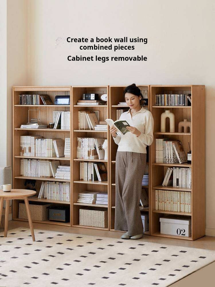 Beech Solid Wood Bookshelf Combination, Open Storage Cabinet