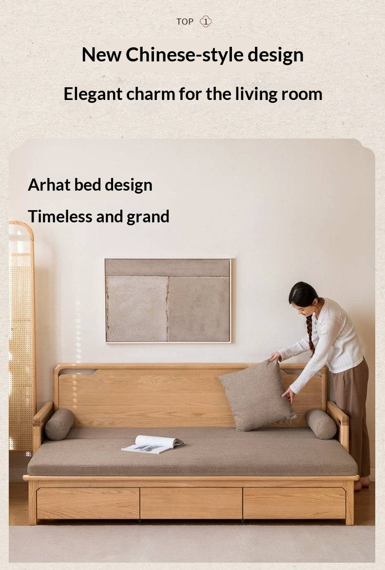 Oak Solid Wood Retractable Multifunctional Box Sofa Bed.