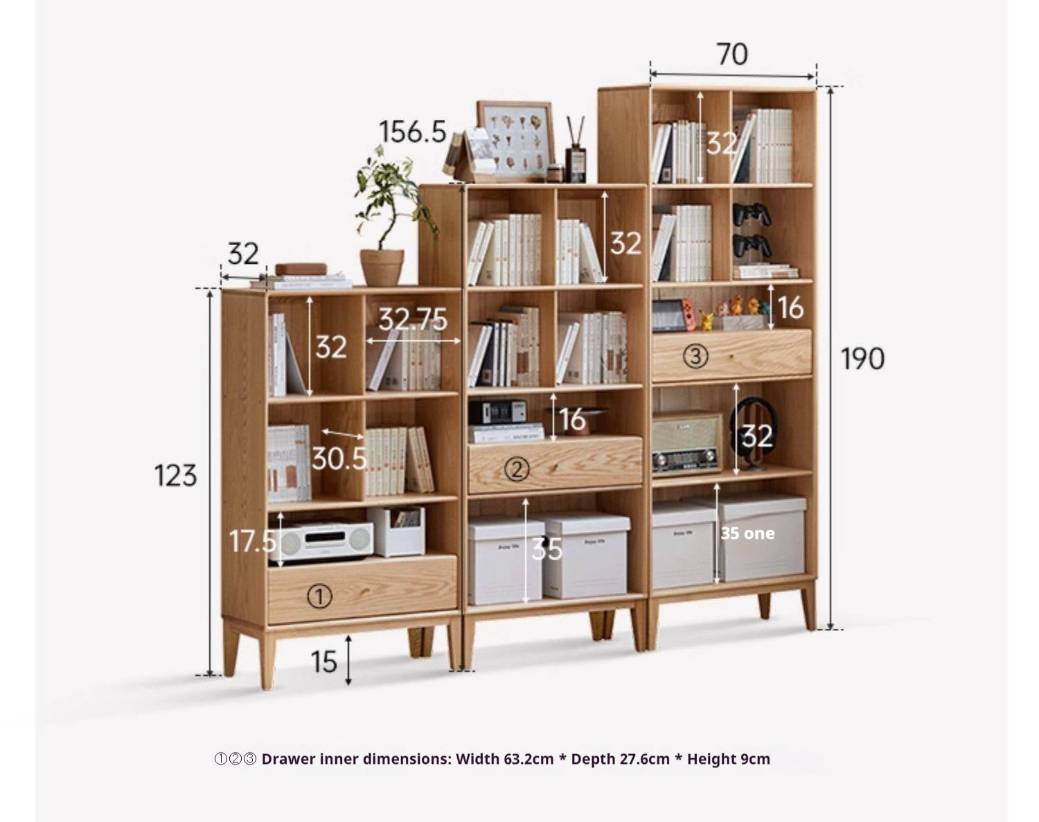 Oak Solid Wood Nordic Style Bookcase