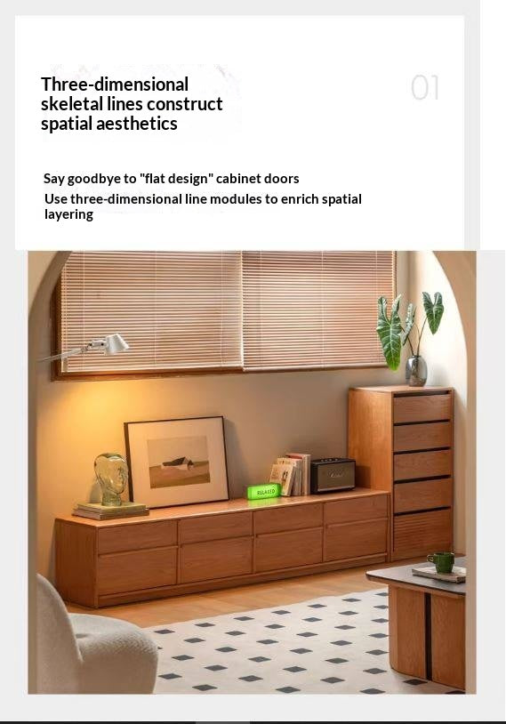 Сherry Solid Wood Modern Floor Storage Locker TV Cabinet.