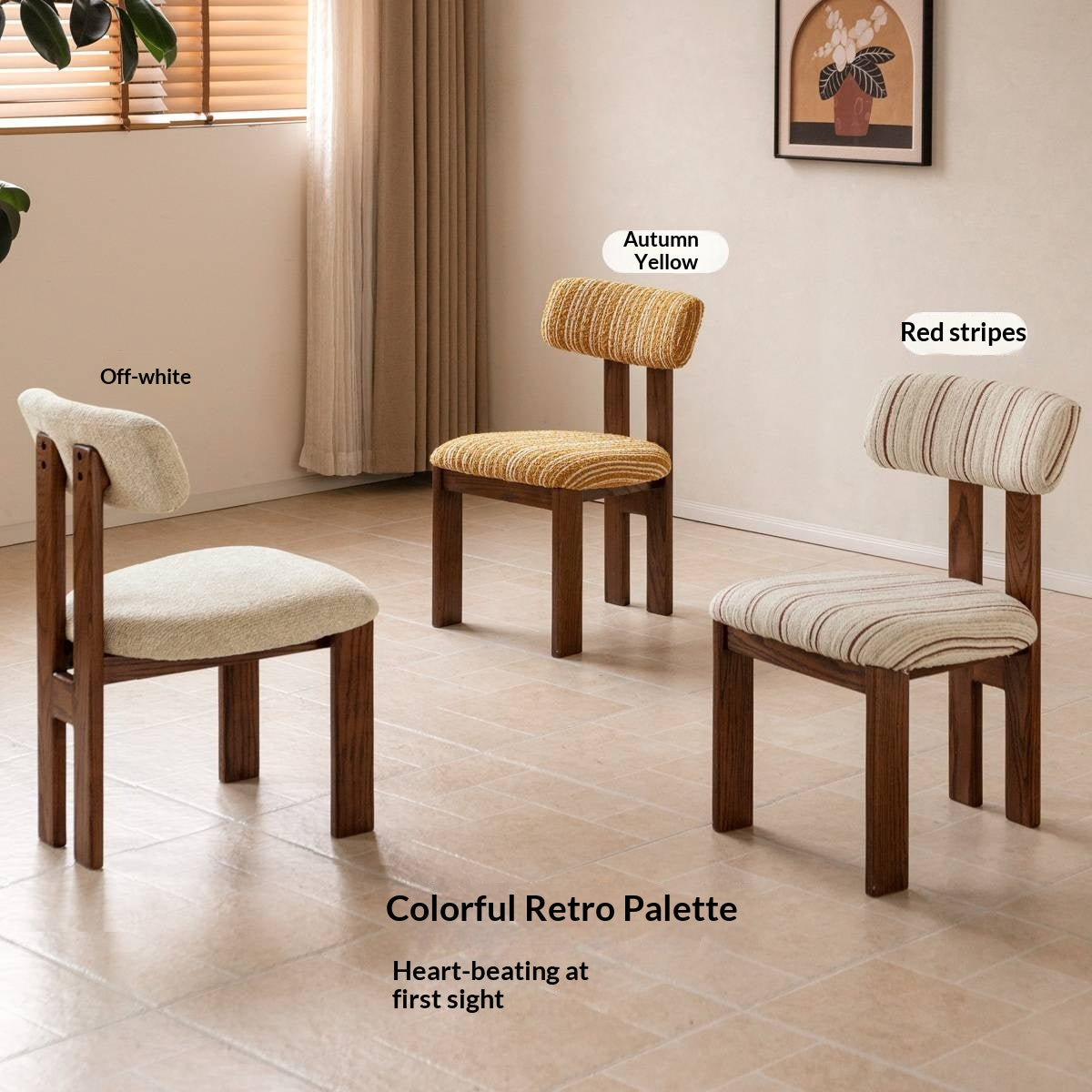 4 pcs -Oak, Black walnut solid wood Upholstered Dining Chair, Postmodern Retro