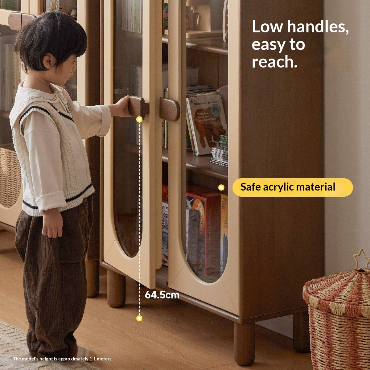 Solid Rubberwood Children's Bookshelf Retro Style