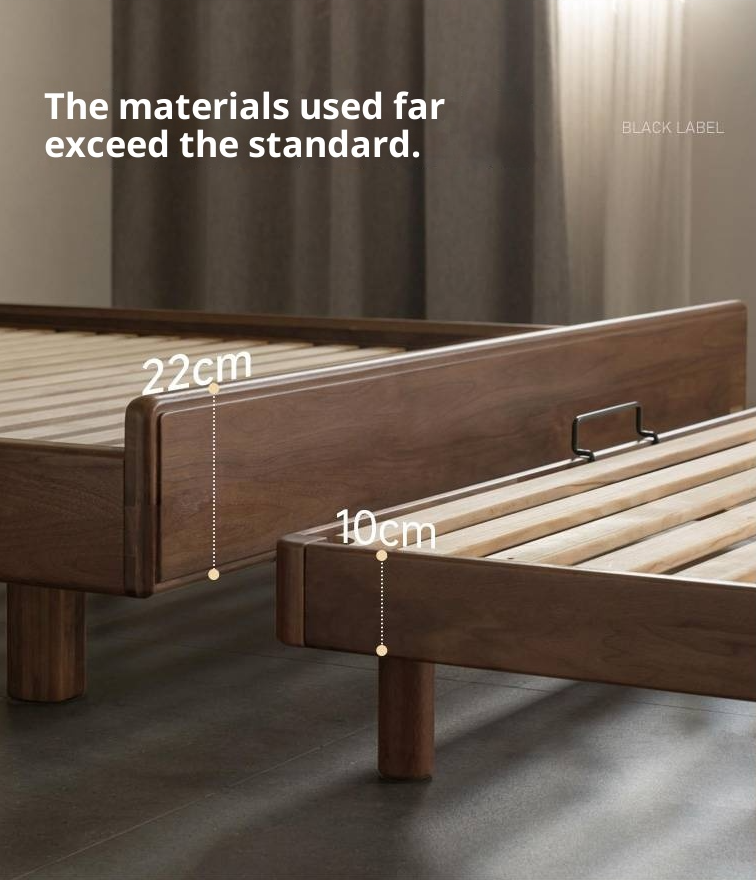 Black Walnut Solid Wood Italian Light Luxury Genuine Leather Soft Bed