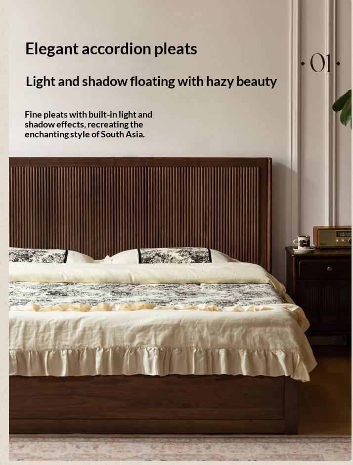 Black Walnut Solid Wood Italian Light Luxury Retro Storage Box Bed
