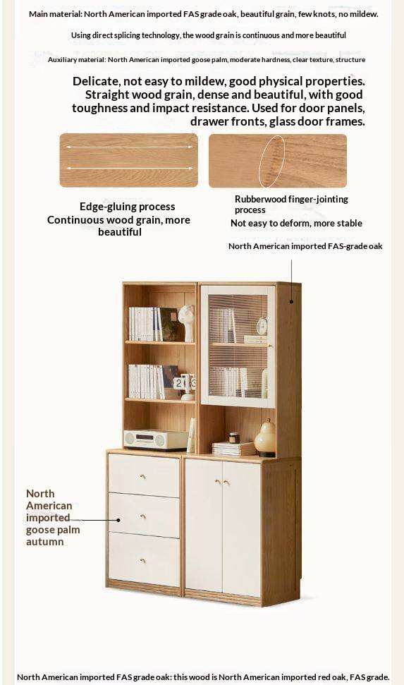 Oak Solid Wood, Solid Rubberwood Combination Bookcase