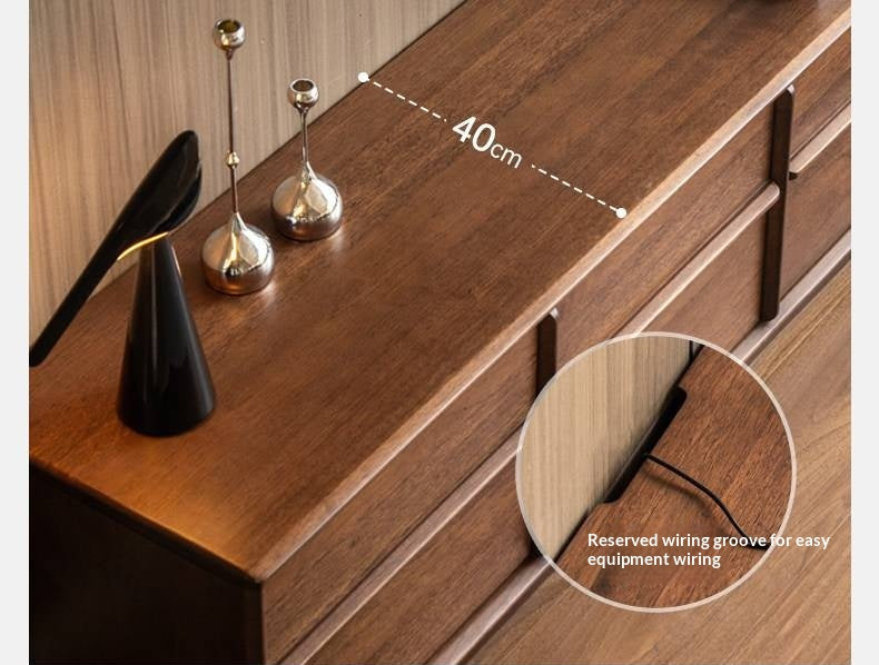 Sandalwood Solid Wood Low Profile TV Console with Fluted Panels