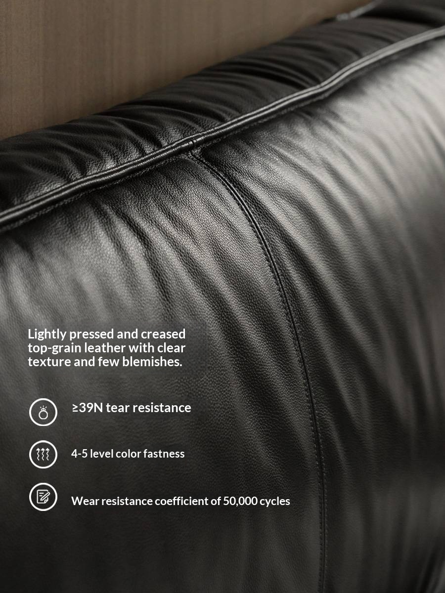 Genuine Leather Upholstered Bed — Black Large Bed, Italian Light Luxury Design