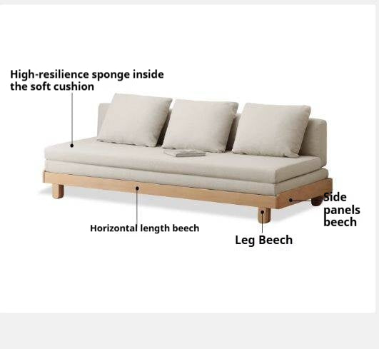 Beech Solid Wood Armless Wood Frame Futon Sofa with Slatted Base