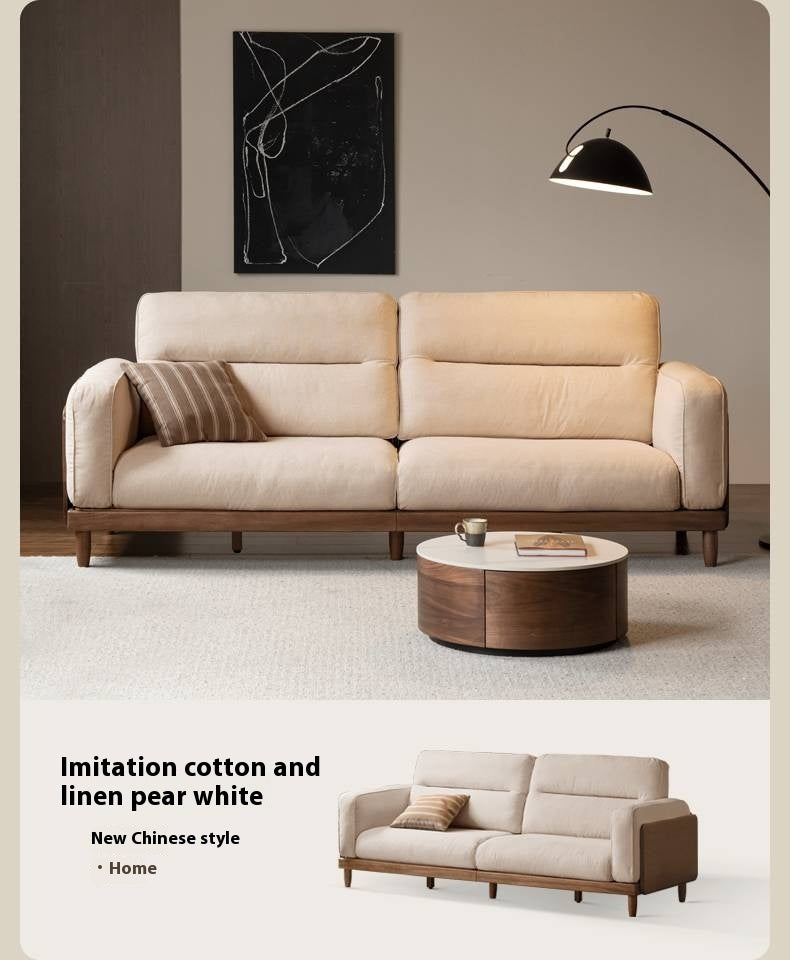 Sandalwood, Ash Solid Wood Genuine Leather, fabric High-Back Sofa